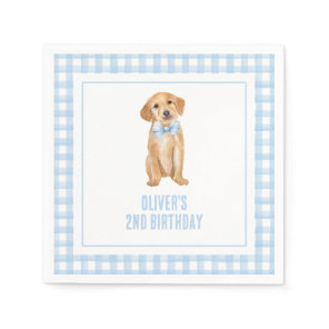 Puppy preppy plaid birthday napkins