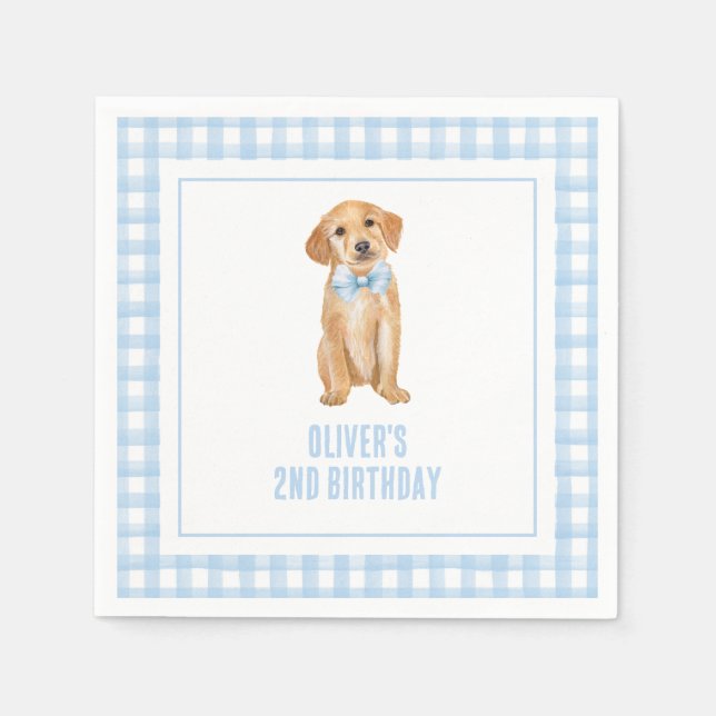Puppy preppy plaid birthday napkins (Front)