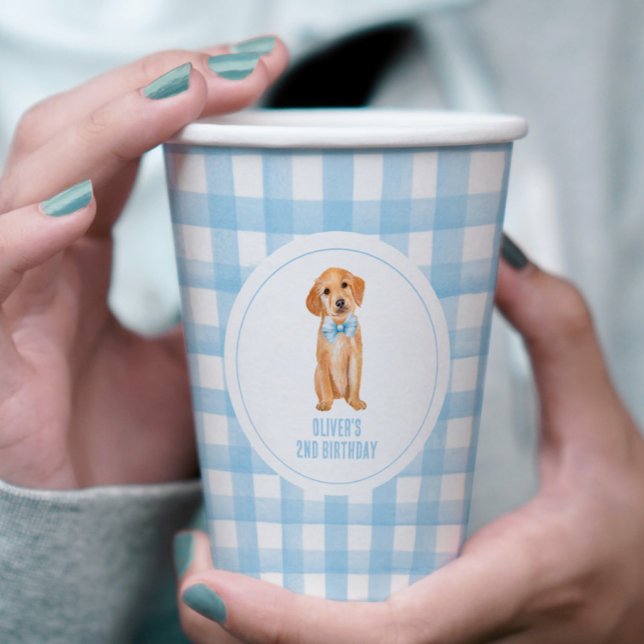 Puppy preppy plaid birthday paper cups (Creator Uploaded)