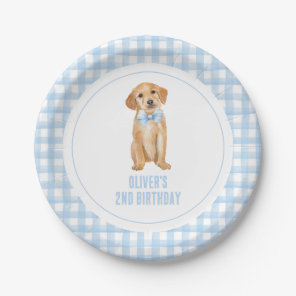 Puppy preppy plaid birthday paper plates