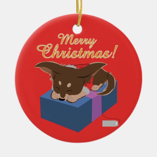 Puppy Present Ceramic Ornament (Front)