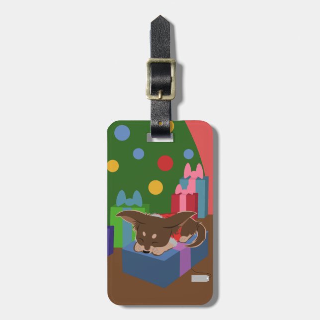 Puppy Present Luggage Tag (Front Vertical)