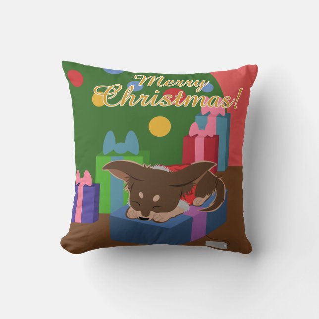 Puppy Present Throw Pillow (Front)