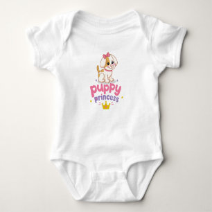 Puppy Princess Cute Girl Dog Pink Bow Gold Crown Baby Bodysuit