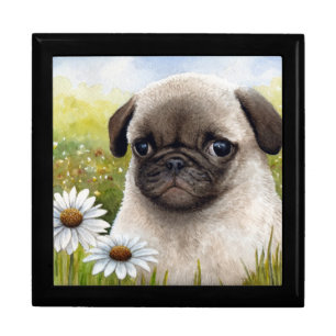 Puppy Pug Dog 114 daisy flowers Gift Keepsake box