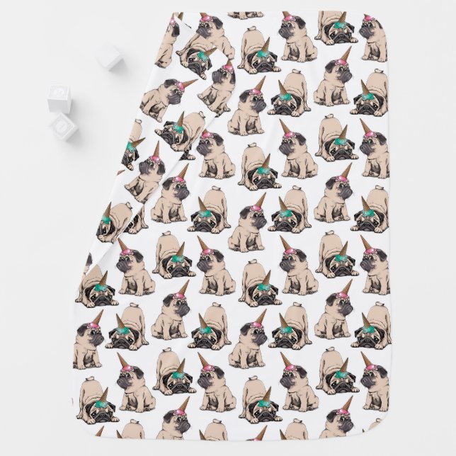 Puppy Pugs | Aspiring Unicorn Pattern Baby Blanket (In Situ)