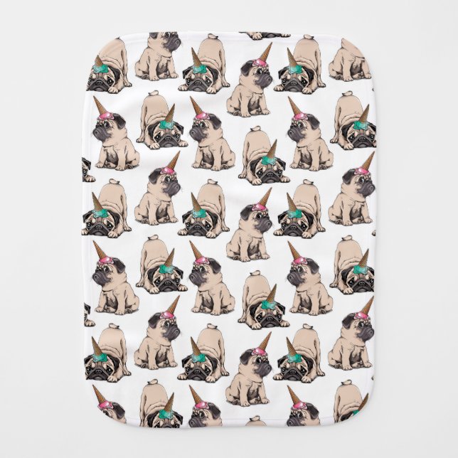 Puppy Pugs | Aspiring Unicorn Pattern Baby Burp Cloth (Front)