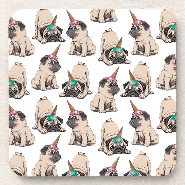 Puppy Pugs | Aspiring Unicorn Pattern Beverage Coaster (Front)