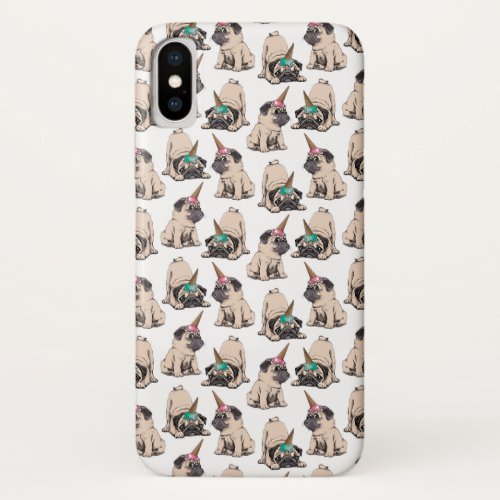 Puppy Pugs  Aspiring Unicorn Pattern iPhone XS Case