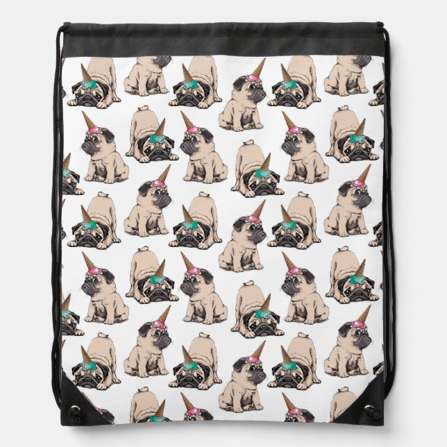 Puppy Pugs | Aspiring Unicorn Pattern Drawstring Bag (Front)