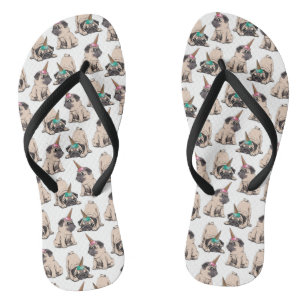 Puppy Pugs Aspiring Unicorn Pattern Flip Flops