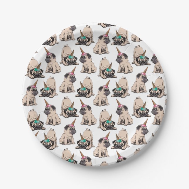 Puppy Pugs | Aspiring Unicorn Pattern Paper Plates (Front)