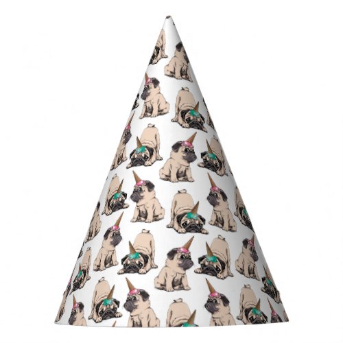 Puppy Pugs  Aspiring Unicorn Pattern Party Hat