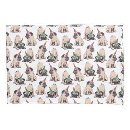 Puppy Pugs  Aspiring Unicorn Pattern Pillow Case