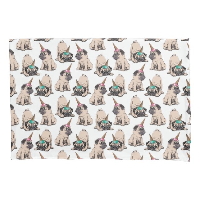 Puppy Pugs | Aspiring Unicorn Pattern Pillow Case (Front-Left)