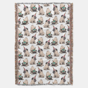 Puppy Pugs Aspiring Unicorn Pattern Throw Blanket