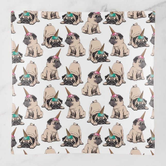Puppy Pugs | Aspiring Unicorn Pattern Trinket Tray (Front)