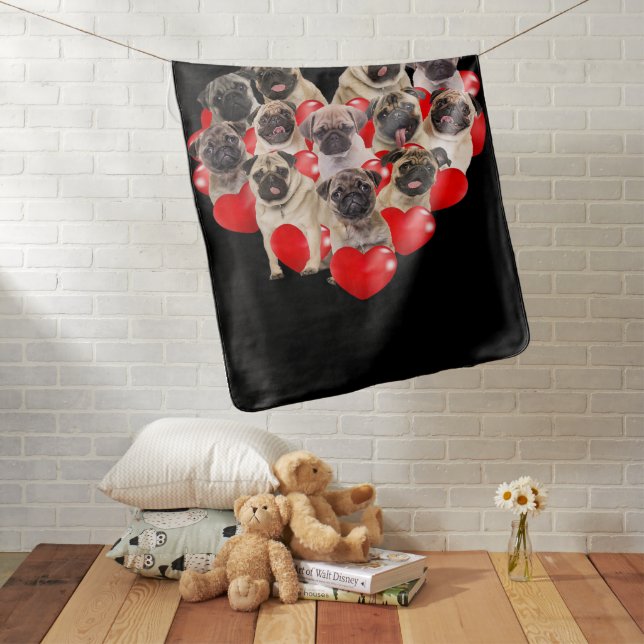 Puppy Pugs Dog Heart | Valentine's Day Gift Baby Blanket (In Situ)
