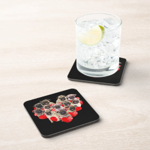 Puppy Pugs Dog Heart   Valentine's Day Gift Beverage Coaster