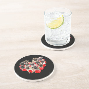 Puppy Pugs Dog Heart Valentine's Day Gift Coaster