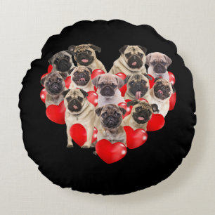 Puppy Pugs Dog Heart Valentine's Day Gift Round Pillow