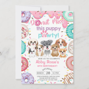 Puppy puppies pawty & donuts girl birthday invite. invitation