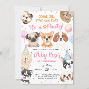 Puppy, puppies, pawty girl birthday invitation. in invitation