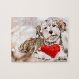 Puppy qith Heart Gift Jigsaw Puzzle Romantic Love