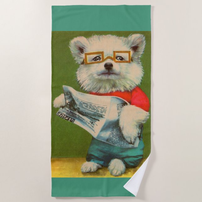 puppy reading the newspaper beach towel (Front)