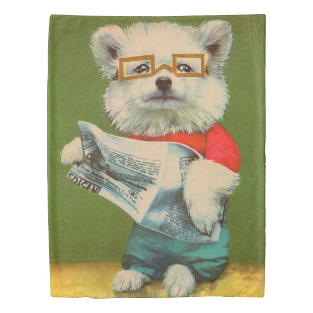 puppy reading the newspaper duvet cover (Front)