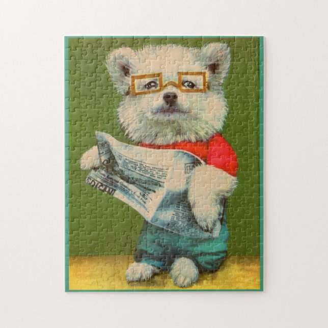 puppy reading the newspaper jigsaw puzzle (Vertical)