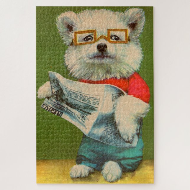 puppy reading the newspaper jigsaw puzzle (Vertical)