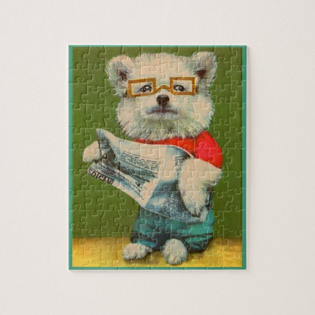 puppy reading the newspaper jigsaw puzzle (Vertical)
