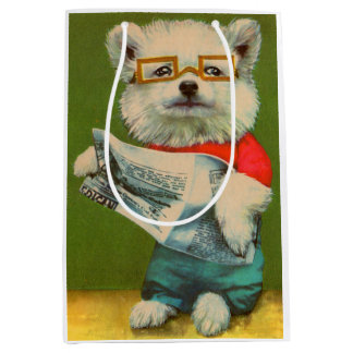 puppy reading the newspaper medium gift bag