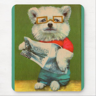 puppy reading the newspaper mouse pad