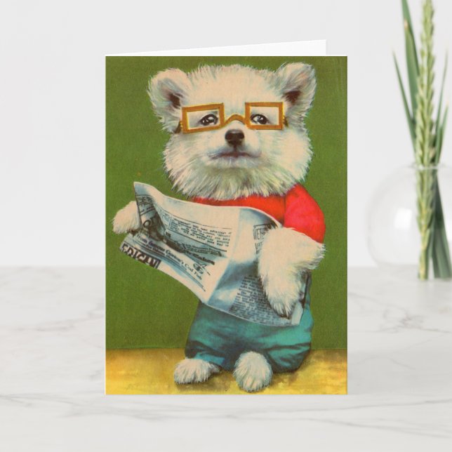 puppy reading the newspaper note card (Front)