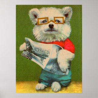 puppy reading the newspaper poster