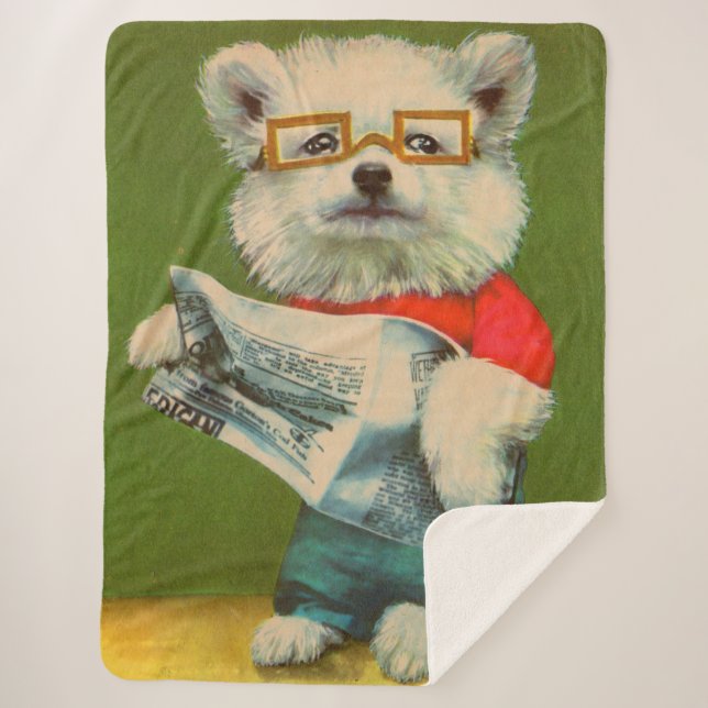 puppy reading the newspaper sherpa blanket (Front)