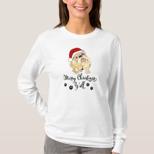 *~* Puppy Red Santa Hat Merry Christmas Paw Prints T-Shirt