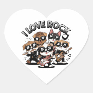 Puppy rock band heart sticker
