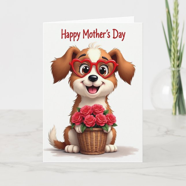 Puppy Roses Mothers Day Card (Front)