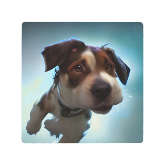 Puppy Running in Space Metal Print (Front)