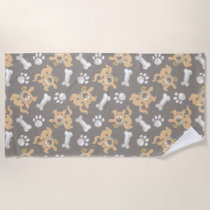Puppy Scooby-Doo Bone & Paw Print Pattern Beach Towel