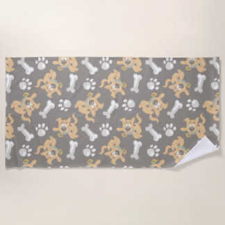 Puppy Scooby-Doo Bone & Paw Print Pattern Beach Towel