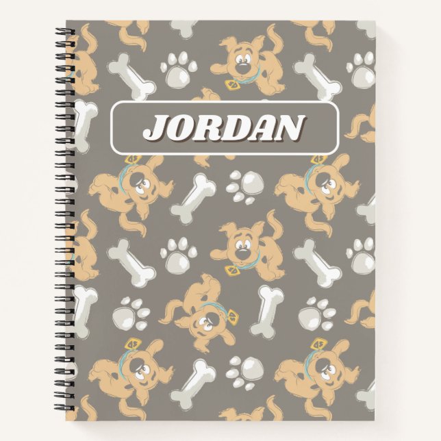Puppy Scooby-Doo Bone & Paw Print Pattern Notebook (Front)
