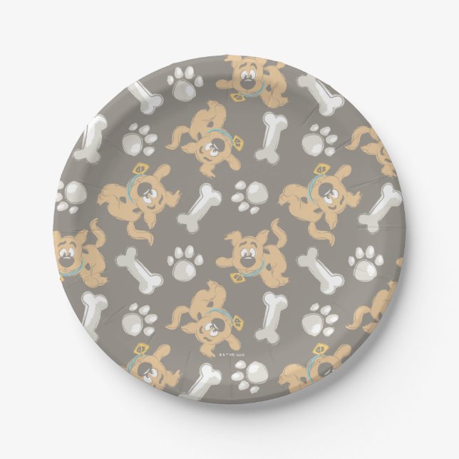 Puppy Scooby-Doo Bone & Paw Print Pattern Paper Plates (Front)