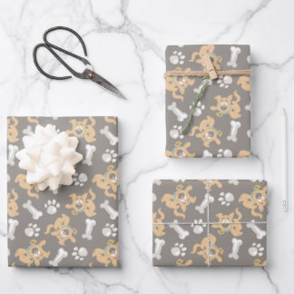 Puppy Scooby-Doo Bone & Paw Print Pattern Wrapping Paper Sheets
