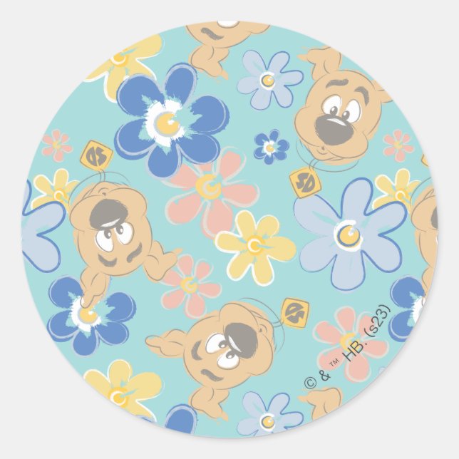 Puppy Scooby-Doo Flower Pattern Classic Round Sticker (Front)