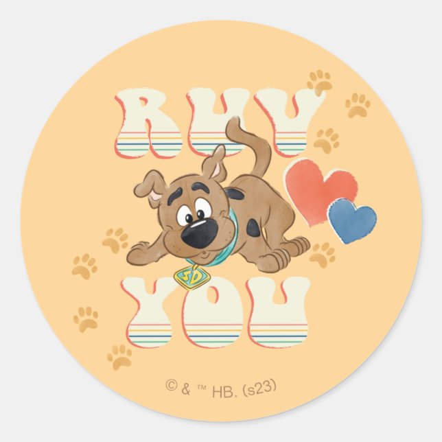 Puppy Scooby-Doo "Ruv You" Classic Round Sticker (Front)