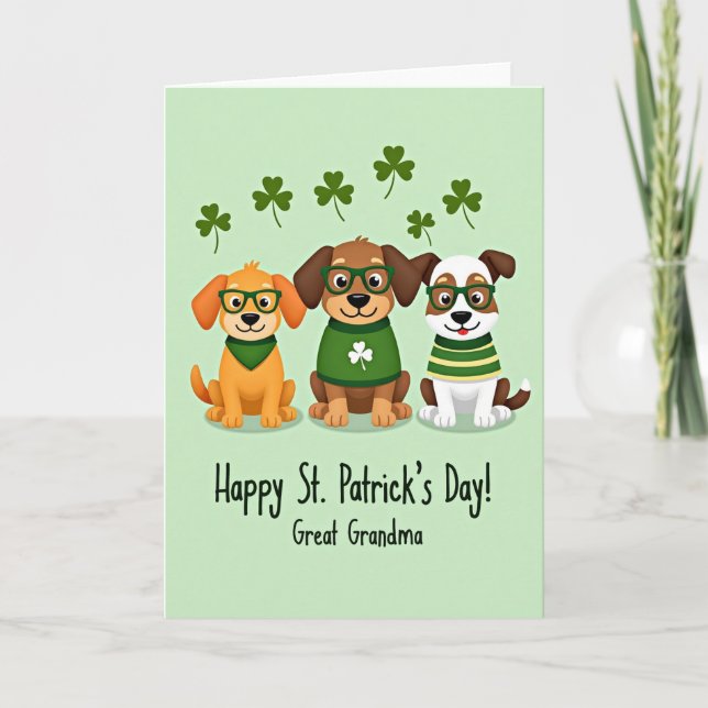 Puppy Shamrock Striped Top Card (Front)